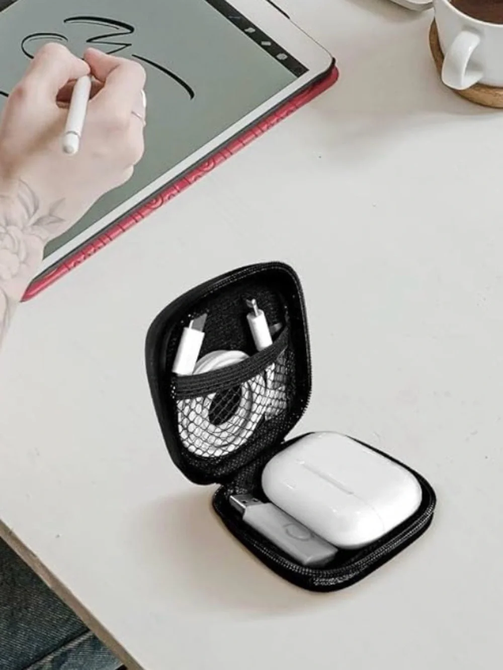 Compact Black Hard Shell Carrying Case with Carabiner